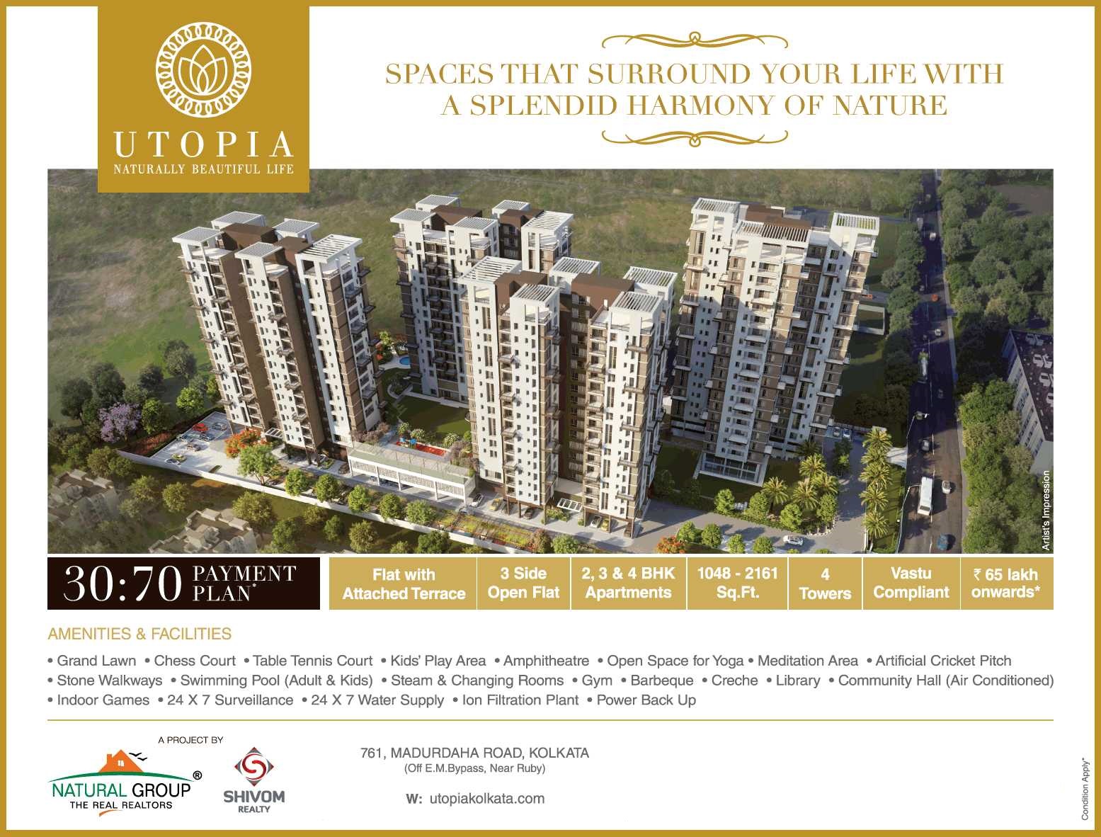 Book 2, 3 & 4 bhk flat with attached terrace at Shivom Utopia in Kolkata Update